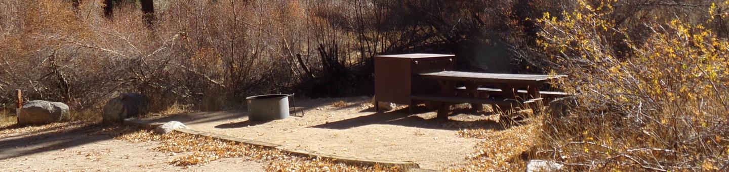 Big Pine Creek Campground Site #20 featuring picnic table, food storage, and fire pit.Big Pine Creek Campground Site #20 featuring picnic table, food storage, and fire pit.
