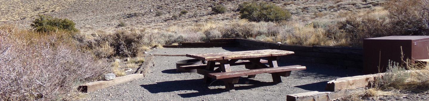 Convict Lake Campground site #3 featuring picnic table, food storage, and fire pit.