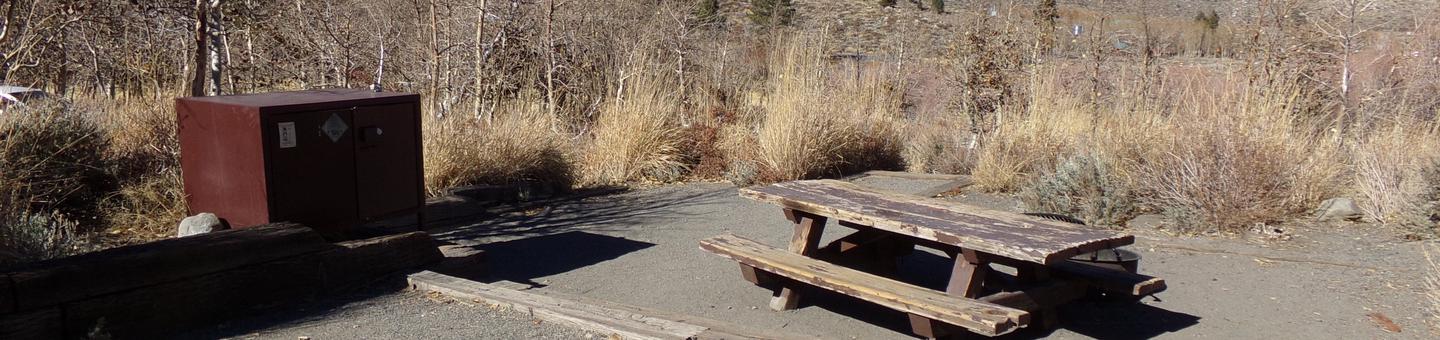 Convict Lake Campground Site #11 featuring picnic table, food storage, and fire pit.