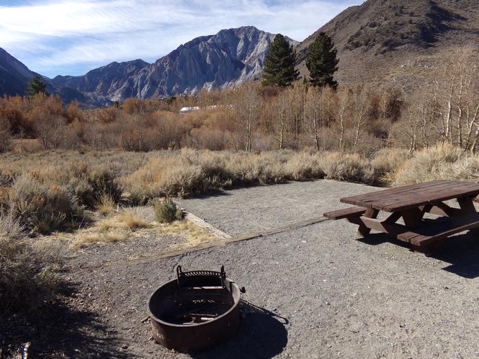 Camping space with full views of campground and mountains at site #34, Convict Lake Campground. 