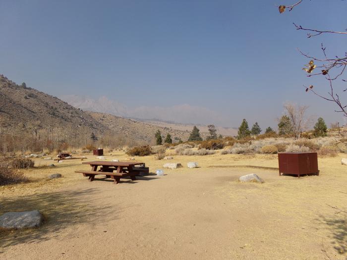 Four Jeffery Campground site #13 featuring picnic table, food storage, and fire pit.
