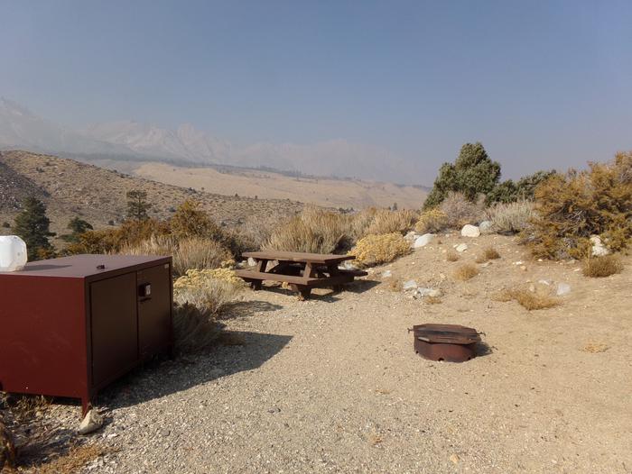 Four Jeffery Campground site #45 featuring picnic table, food storage, and fire pit.