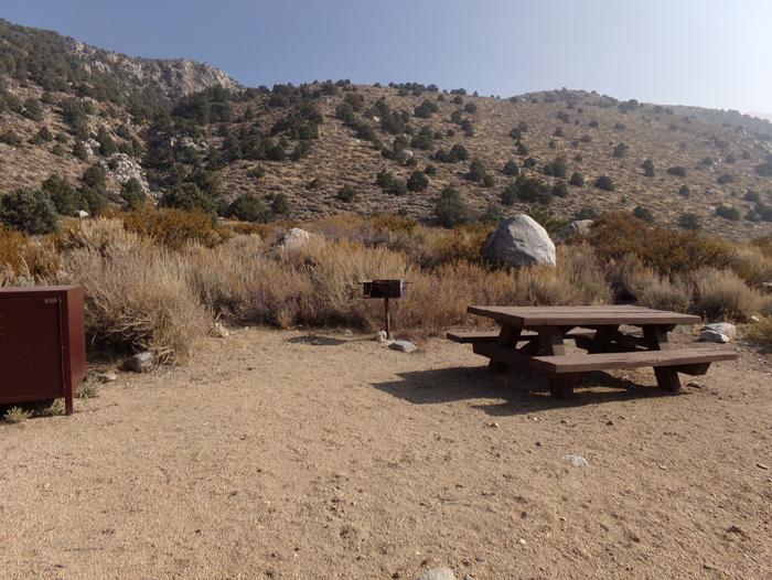 Four Jeffery Campground site #50 featuring picnic table, food storage, and fire pit.