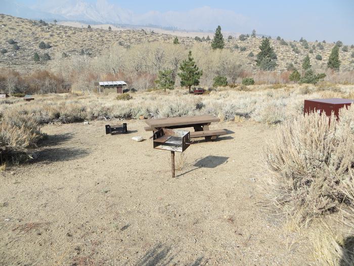 Four Jeffery Campground site #75 featuring picnic table, food storage, and fire pit.