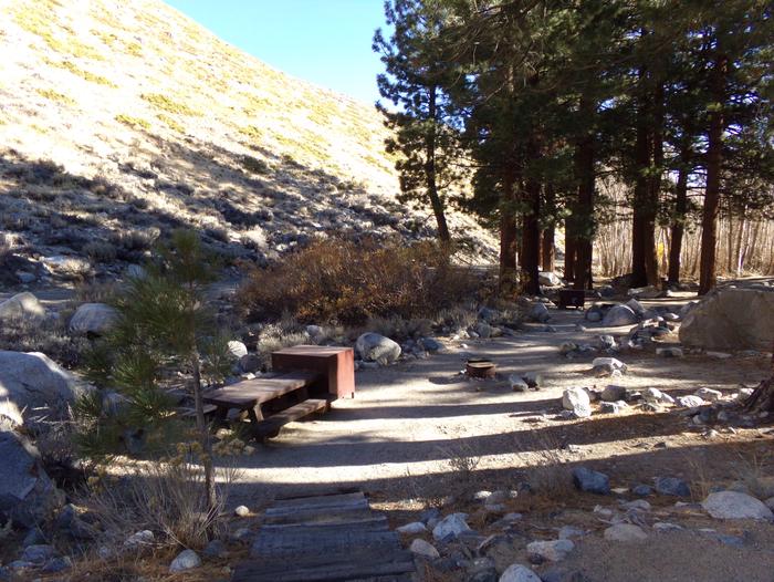 Upper Sage Flat Campground site #14 featuring picnic table, food storage, and fire pit.