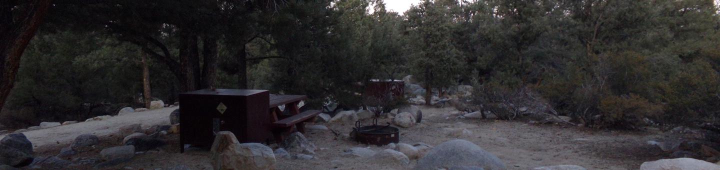French Camp site #26 featuring picnic table, food storage, and fire pit in this mountain top setting. 