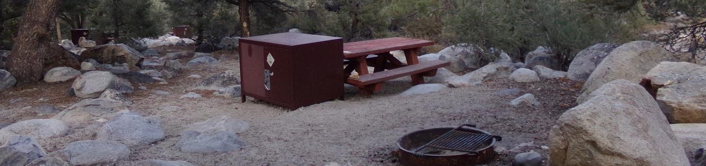 French Camp site #28 featuring picnic table, food storage, and fire pit in this mountain top setting. 