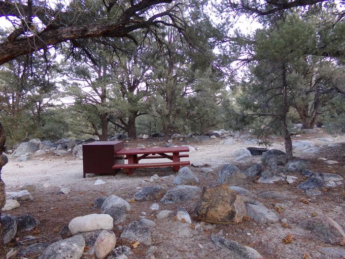 French Camp site #35 featuring picnic table, food storage, and fire pit in this mountain top setting. 