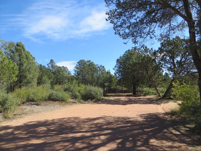 Houston Mesa, Horse Camp site #13 featuring entrance, parking, picnic area, and horse corral.