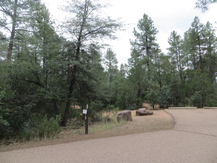 Parking space and entrance to site #19, Black Bear Loop at Houston Mesa. 