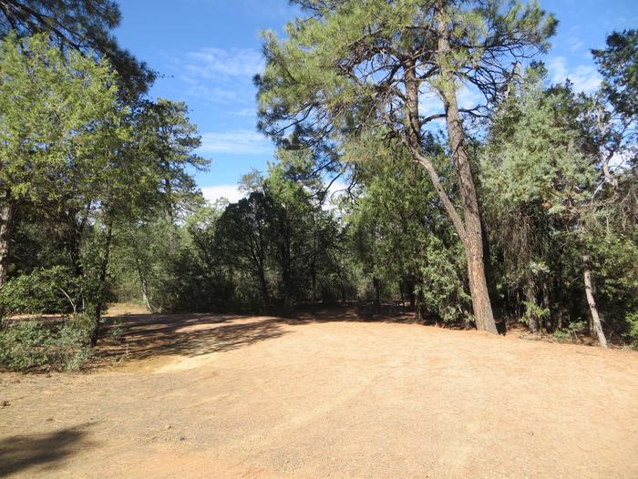 Houston Mesa, Horse Camp site #24 featuring entrance and parking to the wooded site.