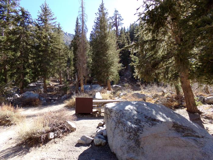 Onion Valley Campground site #22 featuring picnic table, food storage, and fire pit.