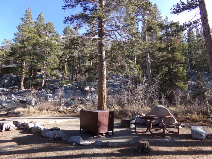 Rock Creek Lake Campground site #16 mountain top setting featuring picnic and camping areas. 