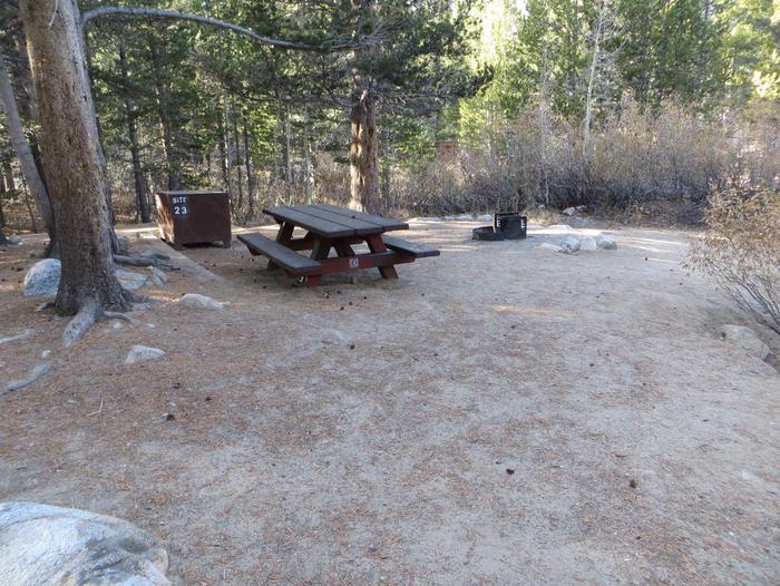 Rock Creek Lake Campground site #23 mountain top setting featuring picnic and camping areas. 