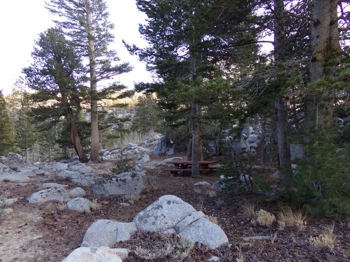 Rock Creek Lake Group Campground mountain top setting picnic area by the lake.