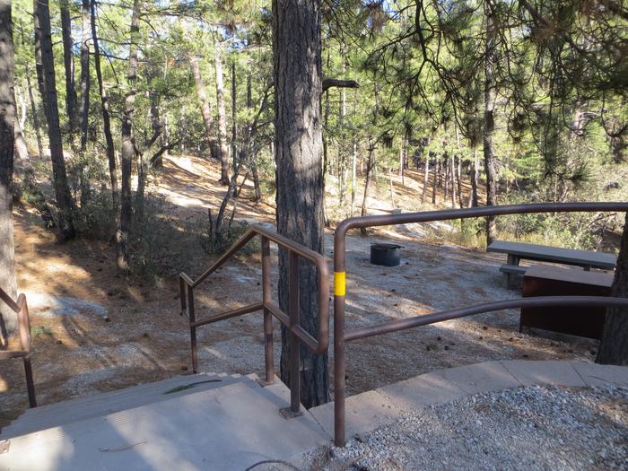 Stairs leading to campsite from the parking area at site #45, Rose Canyon Campground. 