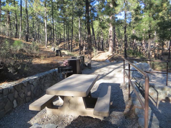 Rose Canyon Campground site #48 featuring the stone platform picnic area. 
