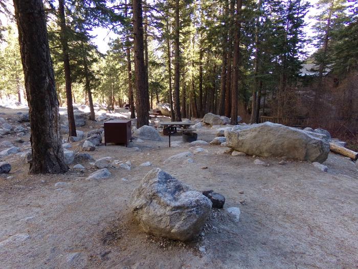 Mt. Whitney Portal Campground site #01 featuring mountain top setting with picnic area and camping space. 