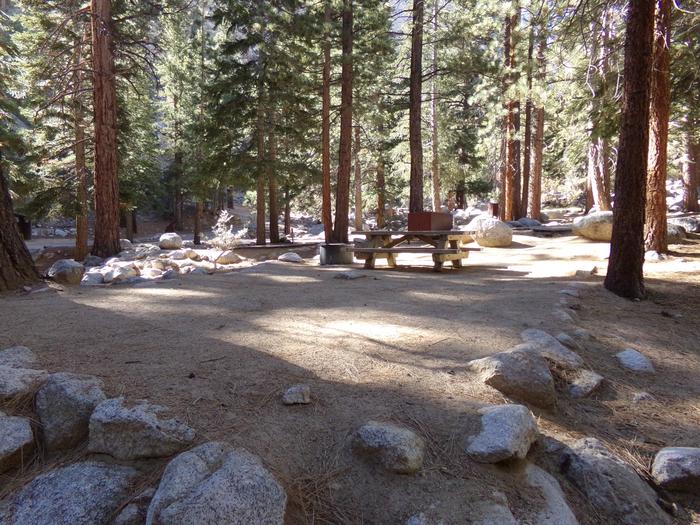 Mt. Whitney Portal Campground site #15 featuring mountain top setting with picnic area and camping space. 