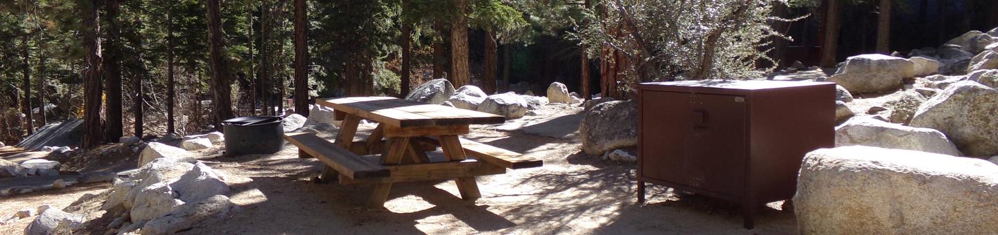 Mt. Whitney Portal Campground site #37 featuring the mountain top setting picnic area and camping space. 