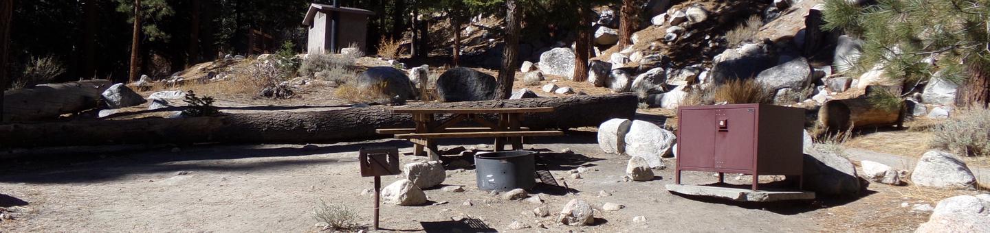 Mt. Whitney Portal Campground site #41 featuring the mountain top setting picnic area and camping space. 