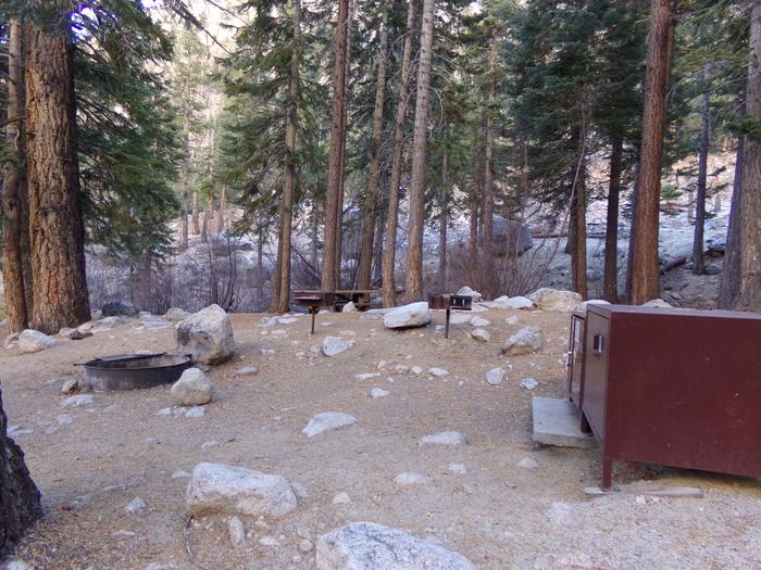 Mt. Whitney Portal Campground Group Site #02 featuring mountain top setting with multiple fire pits and camping space. 