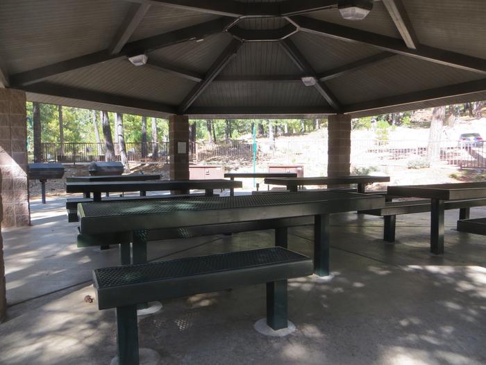 View from under the ramada of the picnic area at Group Site #01, Whitetail Campground. 