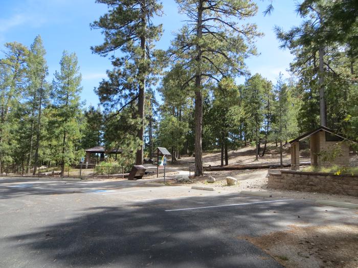 Parking spaces and entrance to the large Group Site #05, Whitetail Campground. 