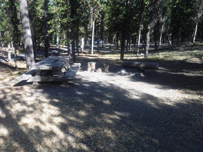 Flat campsite with one picnic table and fire ring.A-08