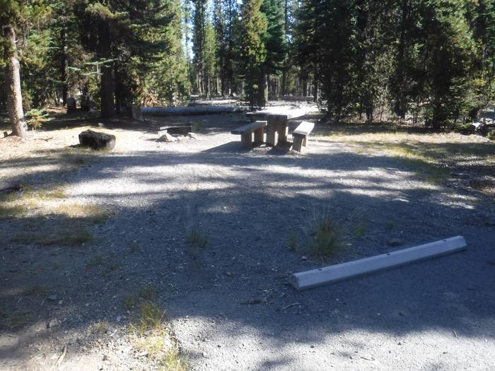 Flat campsite with one picnic table and fire ring.J-04