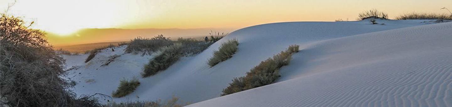 Sunrise over the gypsum sand dunes at White Sands National Monument