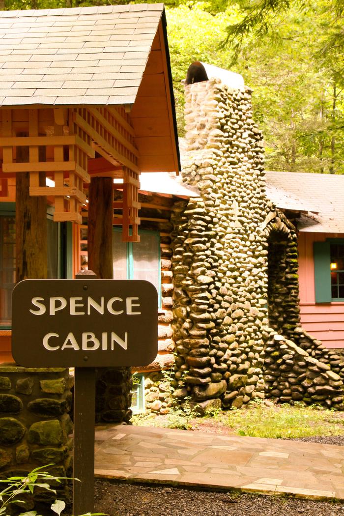 Front entry of Spence CabinSpence Cabin showing chimney and entrances to facility