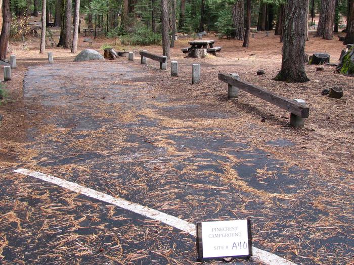 Paved site with picnic table and fire ringPinecrest Campground Site A40
