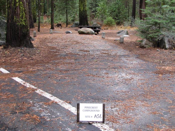 Paved site with picnic table and fire ringPinecrest Campground Site A56