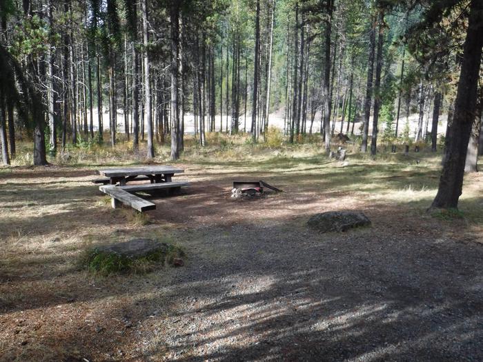 Flat campsite with one picnic table and fire ring.011
