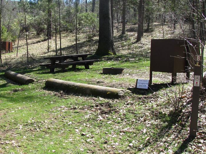 Native surface site with picnic table, fire ring and bear-proof food storage boxLost Claim Campground Site #8