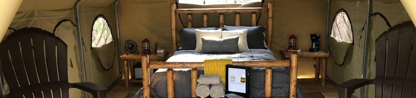 Glamping TentDeluxe Camping at Lake Powhatan, Just Minutes from Asheville. Experience nature and outdoor recreation without sacrificing the comforts and luxuries of home.