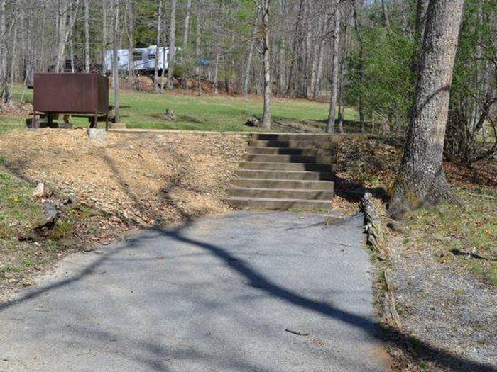 Picture of driveway and steps leading up to campsite A-1.Access to Campsite A-1
