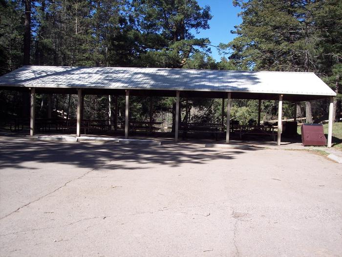 Shaded and grassy picnic area at the Slide Group Campground
