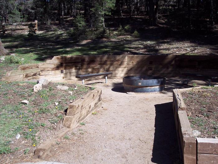 Fire pit area with benches for groups at Slide Group Campground