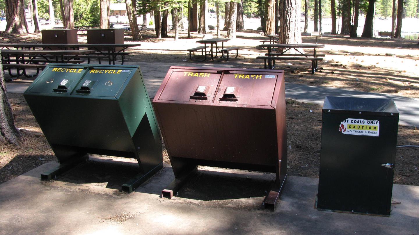 Pinecrest "Pine" Group Picnic Site: Trash, Recycling and Hot Ashes Receptacles