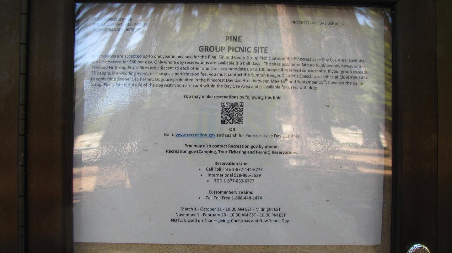 Pinecrest "Pine" Group Picnic Site, Information Sign