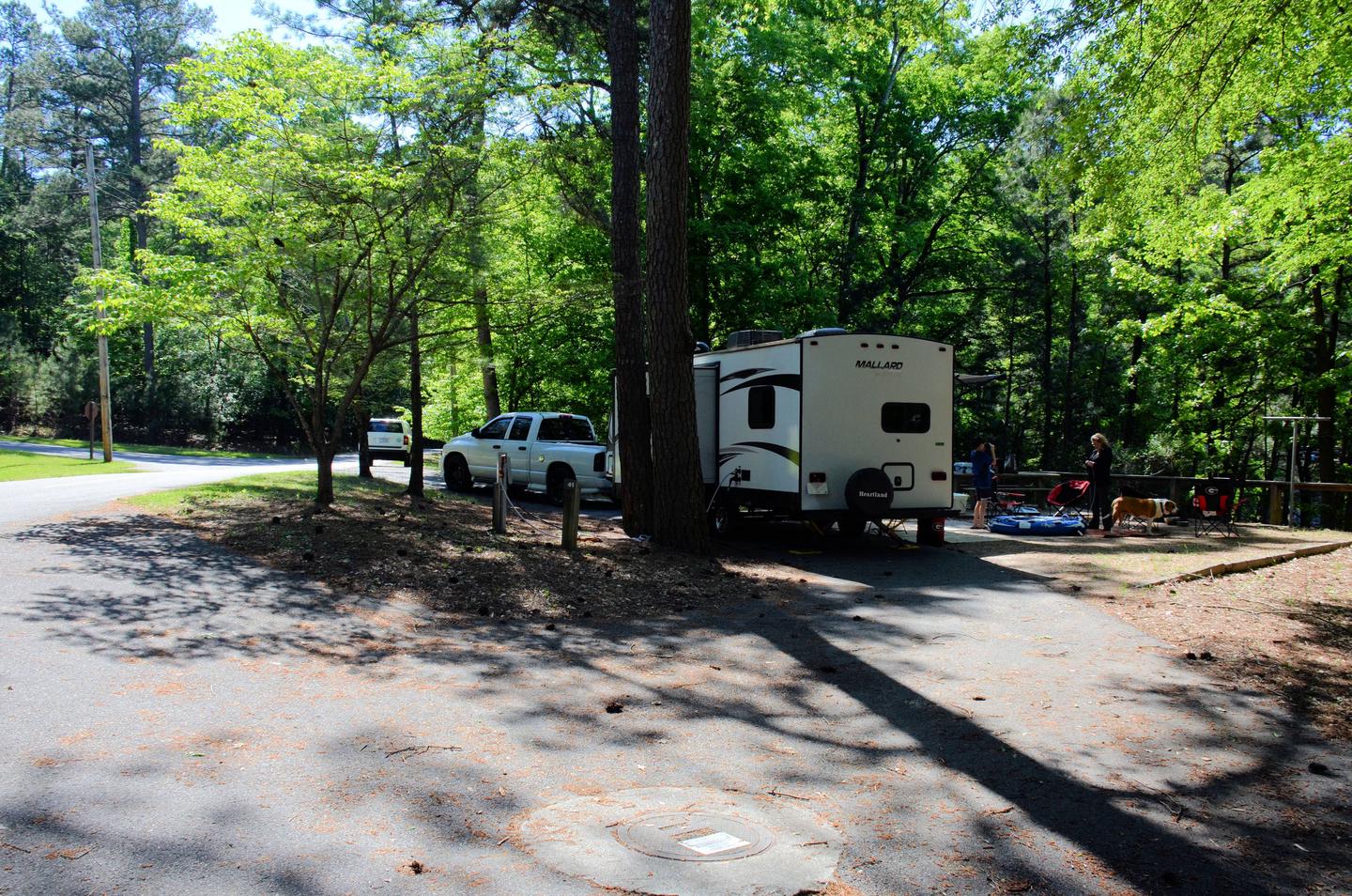Pull-thru entrance, driveway slope, utilities-side clearance.McKinney Campground, campsite 41
