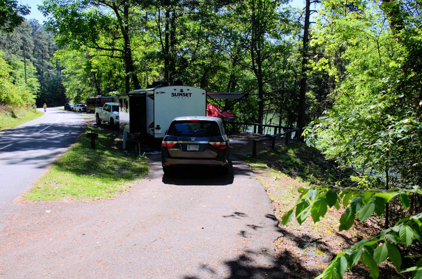 Pull-thru entrance, driveway slope, utilities-side clearance.McKinney Campground, campsite 48.