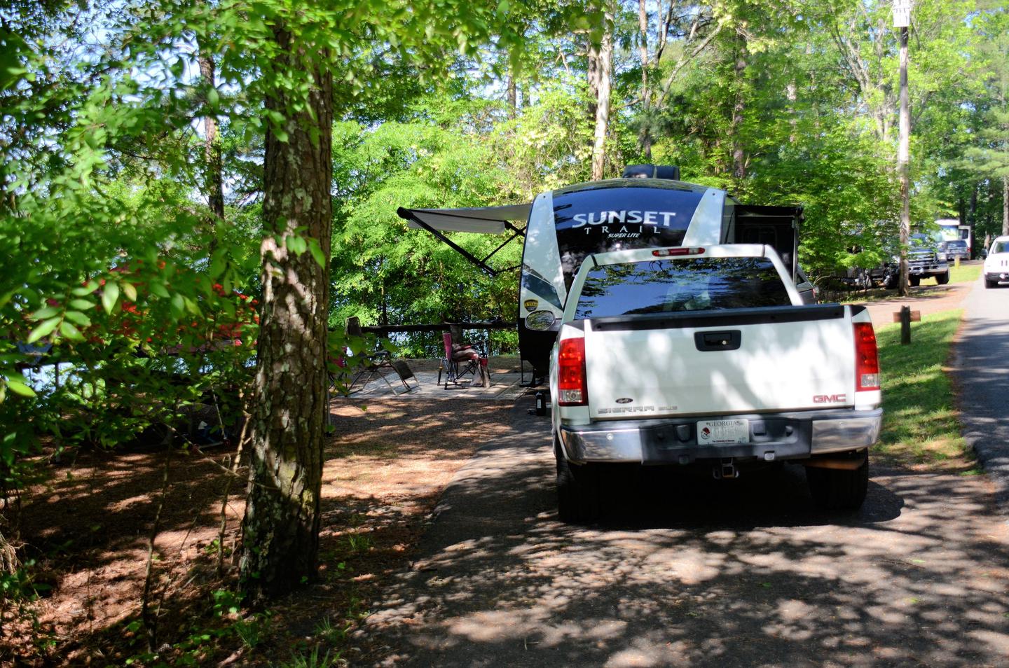 Pull-thru exit, driveway slope, awning-side clearance.McKinney Campground, campsite 48.