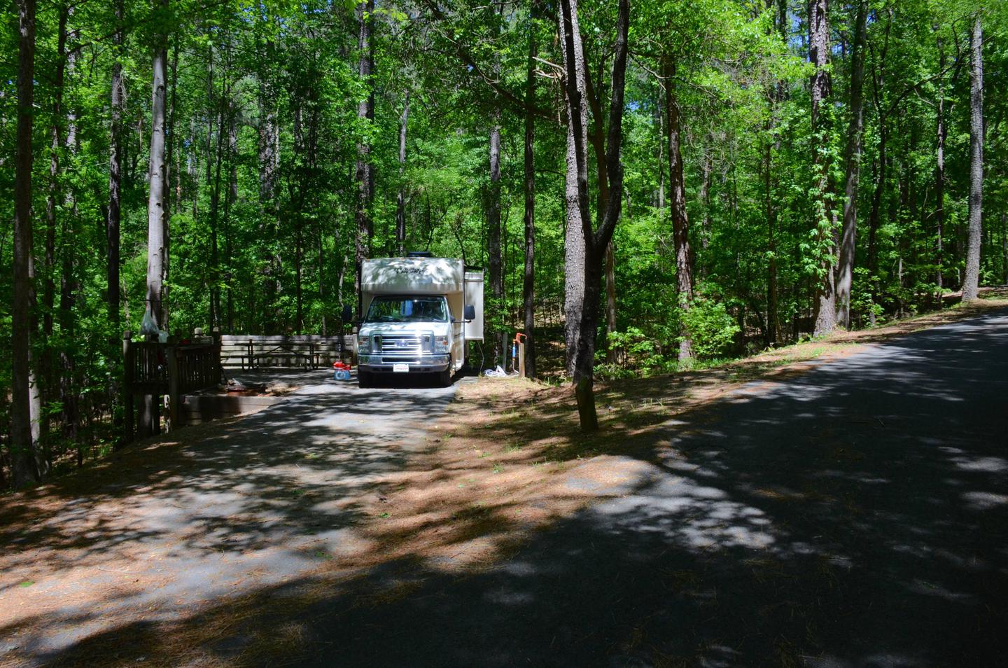 Driveway entrance angle/slope, utilities-side clearance, awning-side clearance.McKinney Campground, campsite 118.