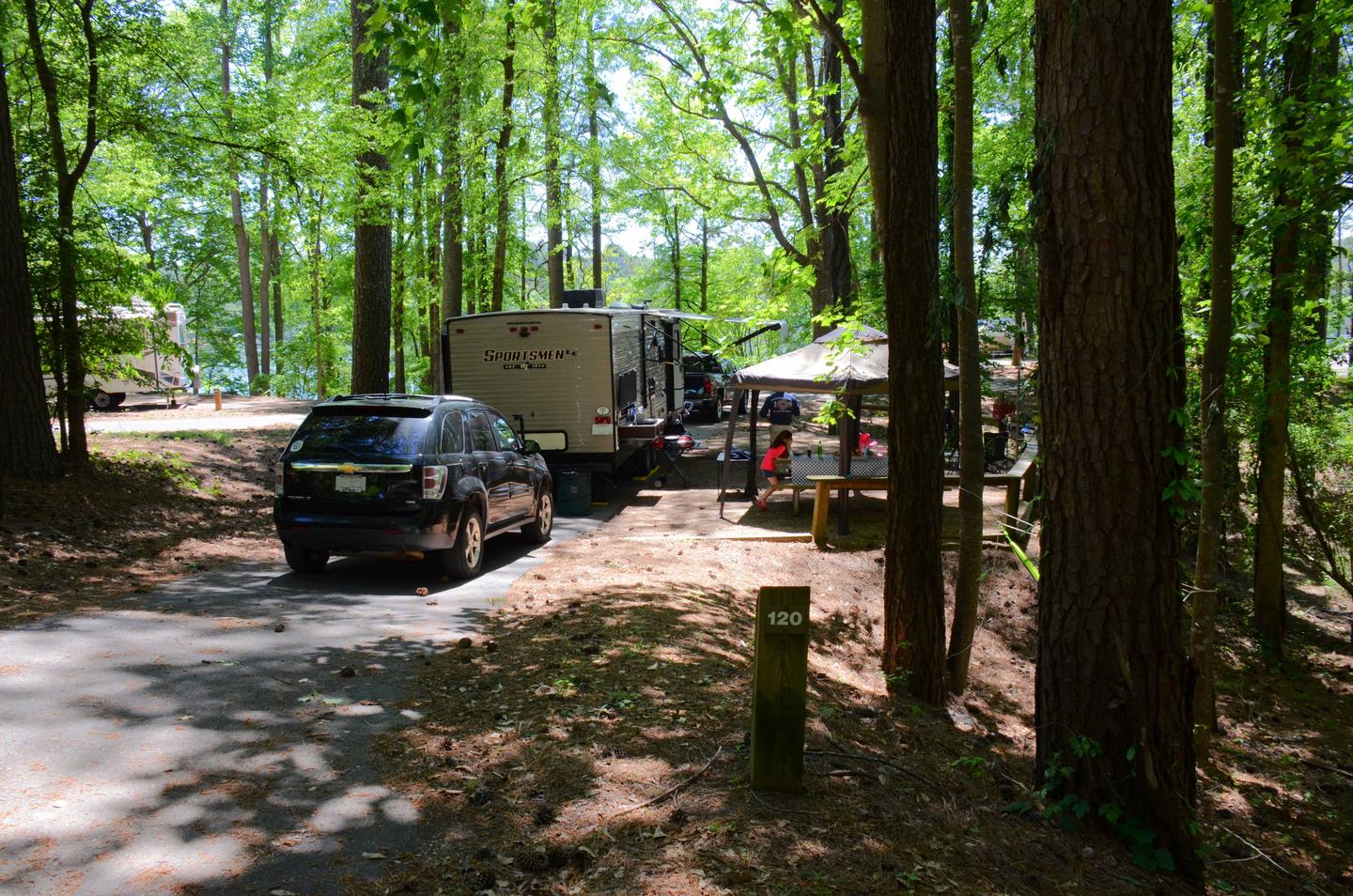 Pull-thru entrance, driveway slope, awning clearance.McKinney Campground, campsite 120.