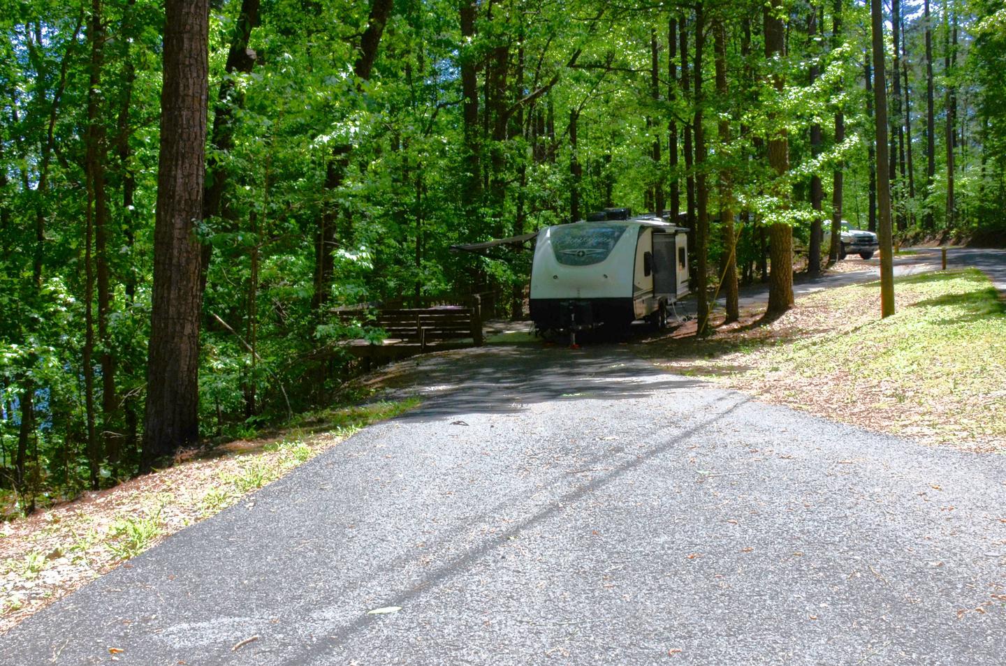 Pull-thru exit, driveway slope, awning-side clearance.McKinney Campground, campsite 138