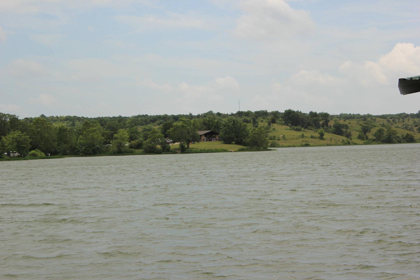 View of Pavilion from across Veteran's Lake