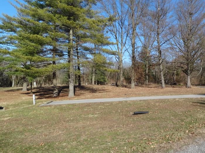 This site is located in the loop of the campground. The picnic table and fire pit are located to the left of the site. Hookups are located at the rear right corner of the paved pad.